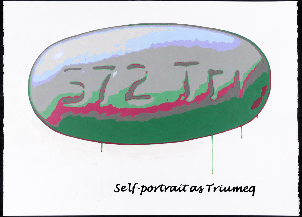 <br/>Self-Portrait as Triumeq, 2009<br/>22" x 30"<br/>acrylic and opaque marker on paper